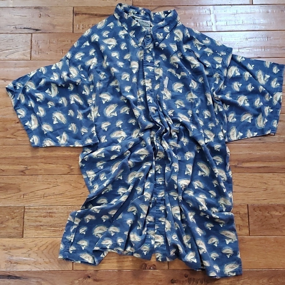 Columbia salmon print button down shirt